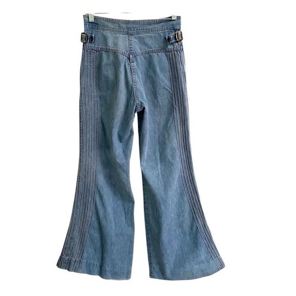 Vintage 80s flare wide leg hippie jeans womens *26 blue denim with red stitching - Picture 6 of 13